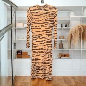 Wild Fable Sheer Animal Print Long Sleeve Dress (Medium)